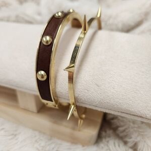 Preppy Punk Bracelets Gold-tone Bangle with Studs and Spikes (Pair)